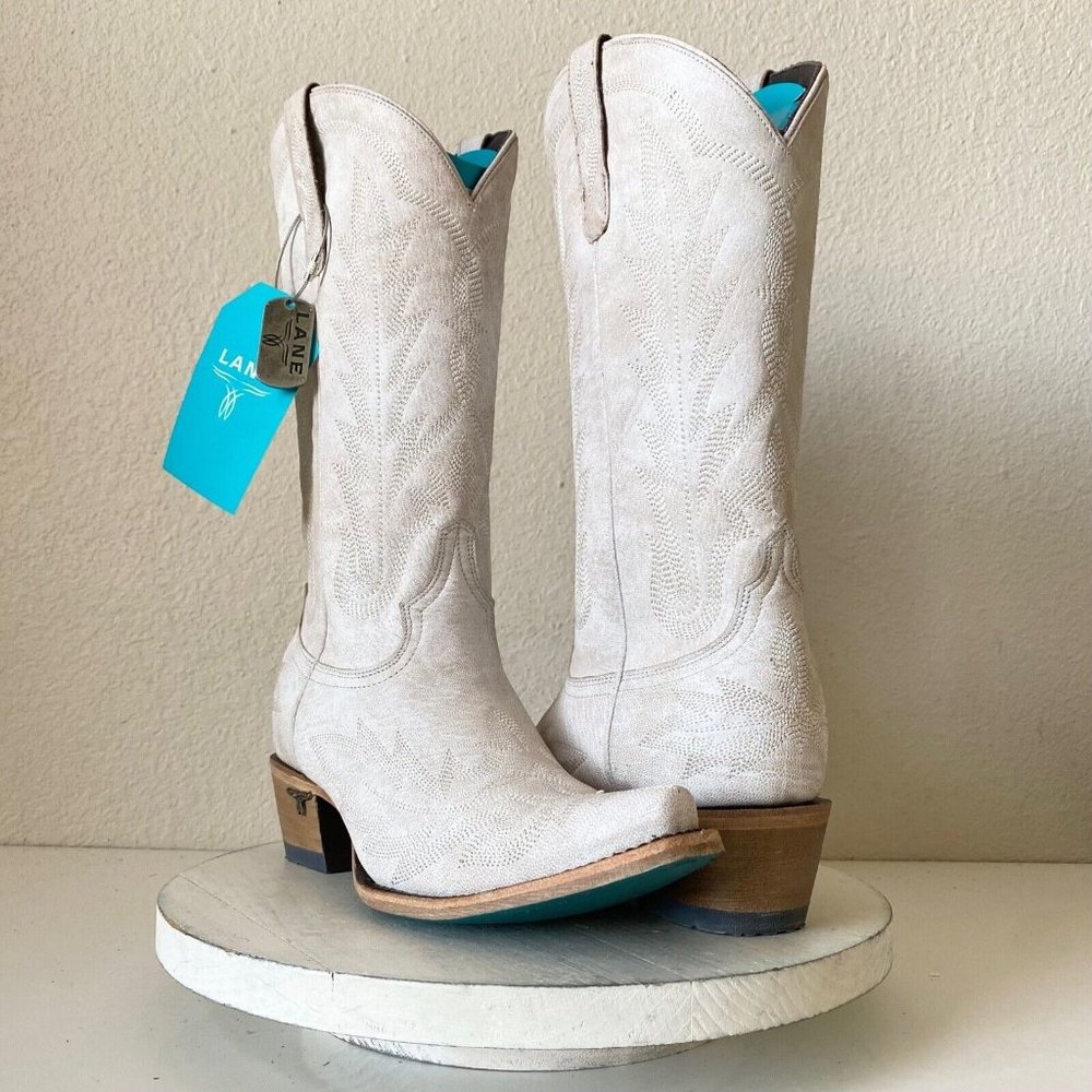 Lane LEXINGTON Cowgirl Western Boots 9.5 Ivory Leather Cowboy Bridal Boots Tall